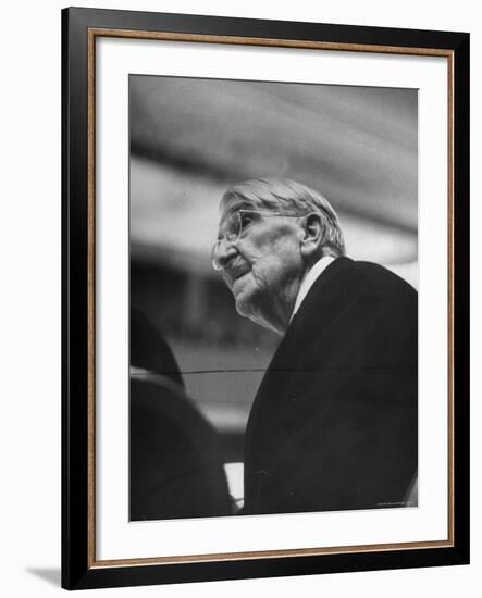 Dr. John Dewey Listening to Speaker at His 90th Birthday Celebration-Cornell Capa-Framed Premium Photographic Print