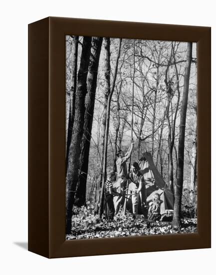 Dr. Liane Russell Camping with Husband Bill and Children in Woods Near their Home-Margaret Bourke-White-Framed Premier Image Canvas