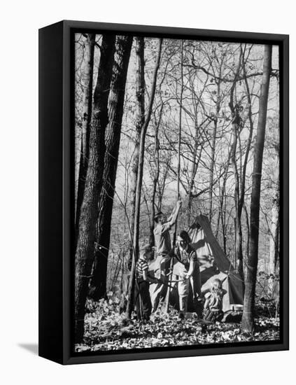 Dr. Liane Russell Camping with Husband Bill and Children in Woods Near their Home-Margaret Bourke-White-Framed Premier Image Canvas