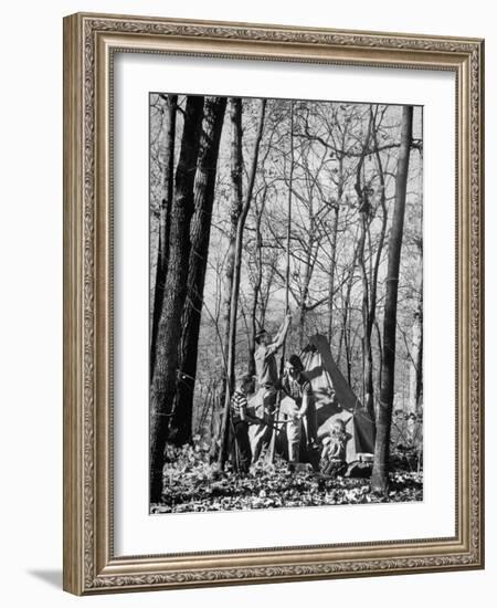 Dr. Liane Russell Camping with Husband Bill and Children in Woods Near their Home-Margaret Bourke-White-Framed Photographic Print