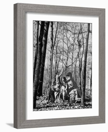 Dr. Liane Russell Camping with Husband Bill and Children in Woods Near their Home-Margaret Bourke-White-Framed Photographic Print