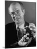 Dr. Linus Pauling Holding a Wooden Model of the Molecular Structure of Protein-Ralph Morse-Mounted Premium Photographic Print