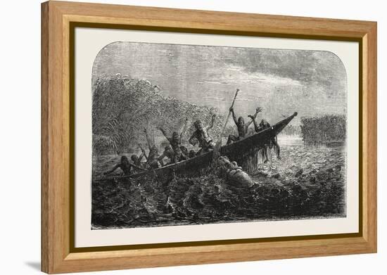 Dr. Livingstone's Missionary Travels and Researchers in South Africa: Boat Capsized by a Hippopotam-null-Framed Premier Image Canvas