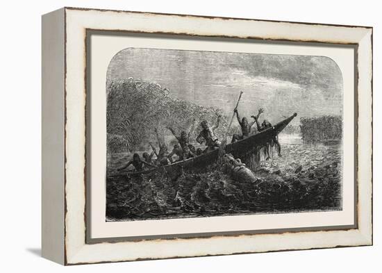 Dr. Livingstone's Missionary Travels and Researchers in South Africa: Boat Capsized by a Hippopotam-null-Framed Premier Image Canvas