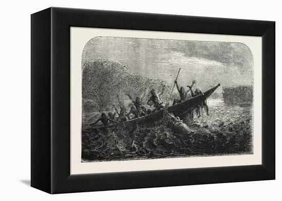 Dr. Livingstone's Missionary Travels and Researchers in South Africa: Boat Capsized by a Hippopotam-null-Framed Premier Image Canvas