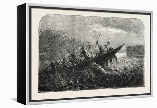 Dr. Livingstone's Missionary Travels and Researchers in South Africa: Boat Capsized by a Hippopotam-null-Framed Premier Image Canvas