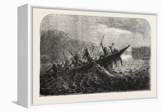 Dr. Livingstone's Missionary Travels and Researchers in South Africa: Boat Capsized by a Hippopotam-null-Framed Premier Image Canvas