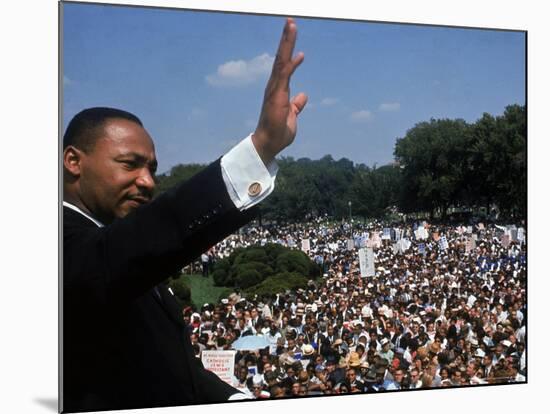 Dr. Martin Luther King Jr. Addressing Crowd of Demonstrators Outside Lincoln Memorial-Francis Miller-Mounted Premium Photographic Print