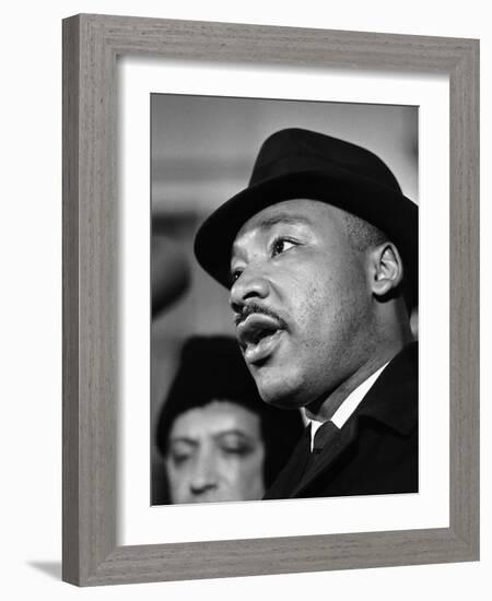 Dr. Martin Luther King, Jr. Talks to Newsmen-Henry Burroughs-Framed Photographic Print