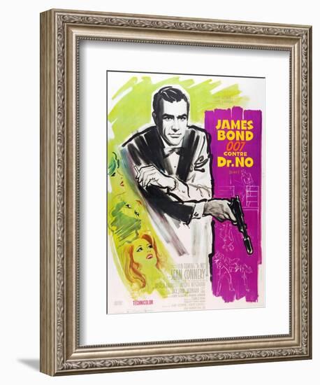 Dr. No, Sean Connery on French poster art, 1962-null-Framed Premium Giclee Print