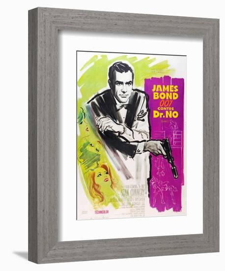 Dr. No, Sean Connery on French poster art, 1962-null-Framed Premium Giclee Print