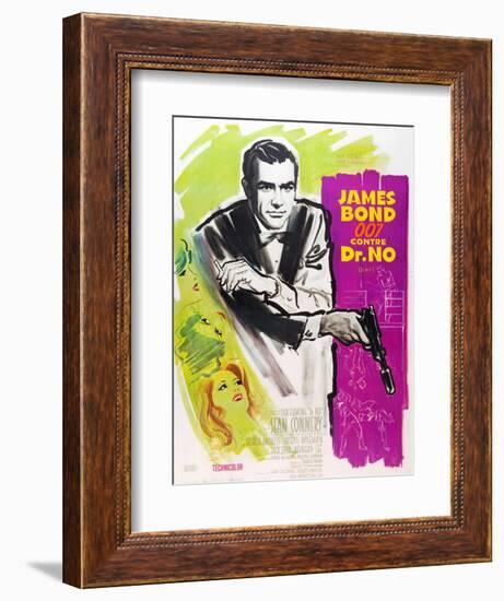 Dr. No, Sean Connery on French poster art, 1962-null-Framed Premium Giclee Print
