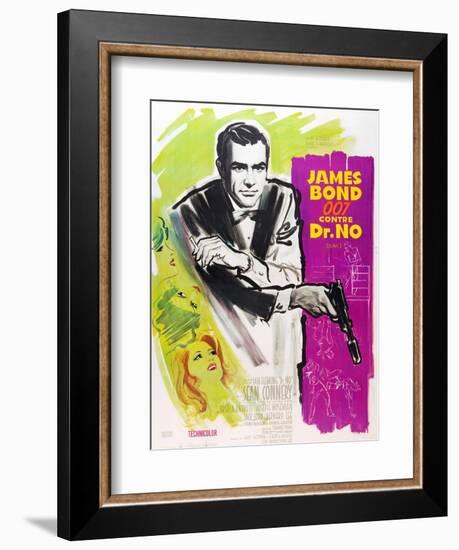 Dr. No, Sean Connery on French poster art, 1962-null-Framed Premium Giclee Print