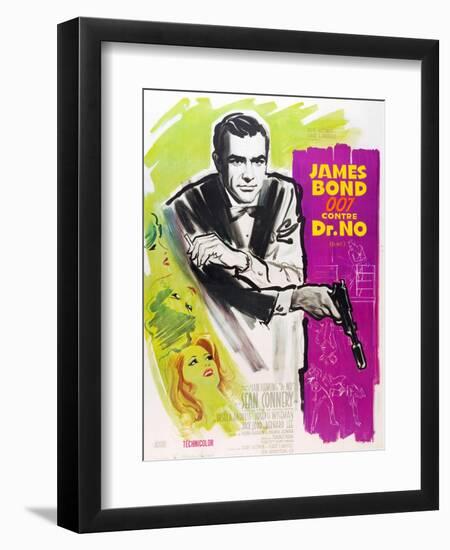 Dr. No, Sean Connery on French poster art, 1962-null-Framed Premium Giclee Print