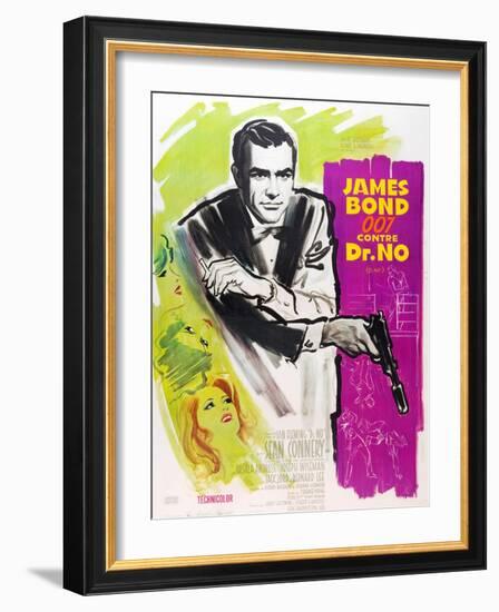 Dr. No, Sean Connery on French poster art, 1962-null-Framed Art Print