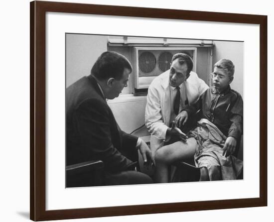 Dr. Richard Varco Talking with Dr. Robert A. Good About Successful Skin Graft on Boy-null-Framed Photographic Print