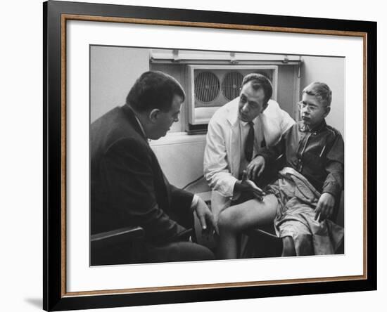 Dr. Richard Varco Talking with Dr. Robert A. Good About Successful Skin Graft on Boy-null-Framed Photographic Print