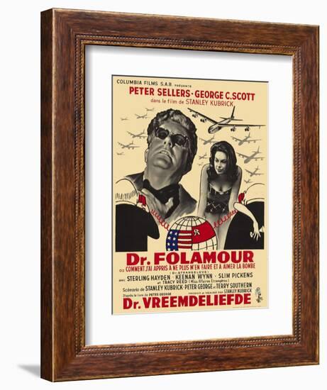 Dr. Strangelove, Belgian Movie Poster, 1964-null-Framed Premium Giclee Print