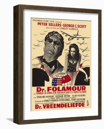 Dr. Strangelove, Belgian Movie Poster, 1964-null-Framed Art Print