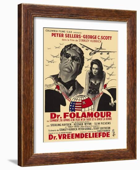 Dr. Strangelove, Belgian Movie Poster, 1964-null-Framed Art Print