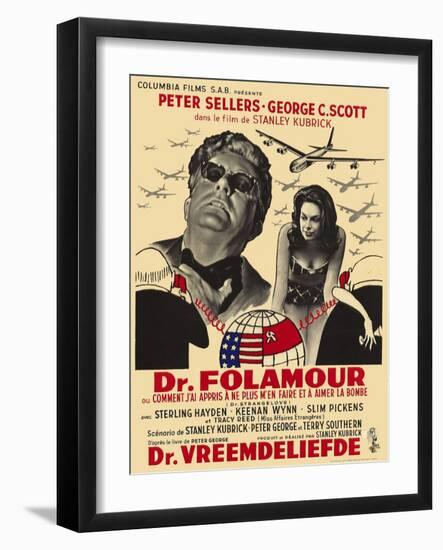 Dr. Strangelove, Belgian Movie Poster, 1964-null-Framed Art Print