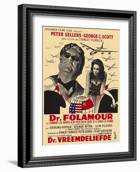 Dr. Strangelove, Belgian Movie Poster, 1964-null-Framed Art Print