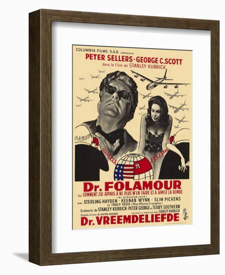 Dr. Strangelove, Belgian Movie Poster, 1964-null-Framed Art Print