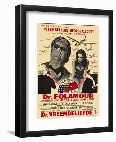 Dr. Strangelove, Belgian Movie Poster, 1964-null-Framed Art Print