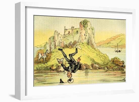 'Dr Syntax tumbling into the water'-Thomas Rowlandson-Framed Giclee Print