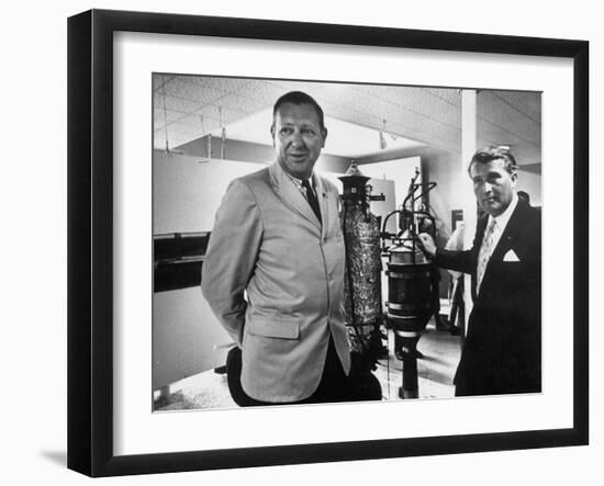 Dr. Werner Von Braun and Paul Horgan with a Piece from the Goddard Rocket Collection-J^ R^ Eyerman-Framed Photographic Print