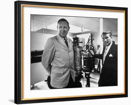 Dr. Werner Von Braun and Paul Horgan with a Piece from the Goddard Rocket Collection-J^ R^ Eyerman-Framed Photographic Print