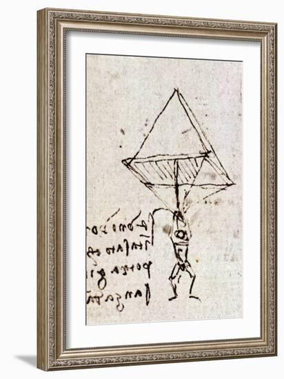 Draft of a Parachute, circa 1485. Leonardo Da Vinci (Leonardo Da Vinci). Feather and Ink. Codex Atl-Leonardo Da Vinci-Framed Giclee Print