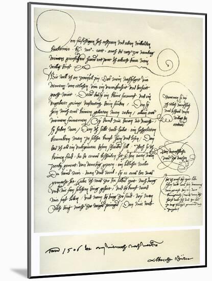Draft of Albrecht Durer's Dedication to Bilibald Pirckheimer, C1523-Albrecht Durer-Mounted Giclee Print