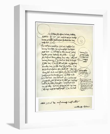 Draft of Albrecht Durer's Dedication to Bilibald Pirckheimer, C1523-Albrecht Durer-Framed Giclee Print