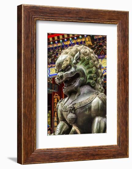 Dragon Bronze Statue Summer Palace Ornate Roof, Beijing, China-William Perry-Framed Photographic Print