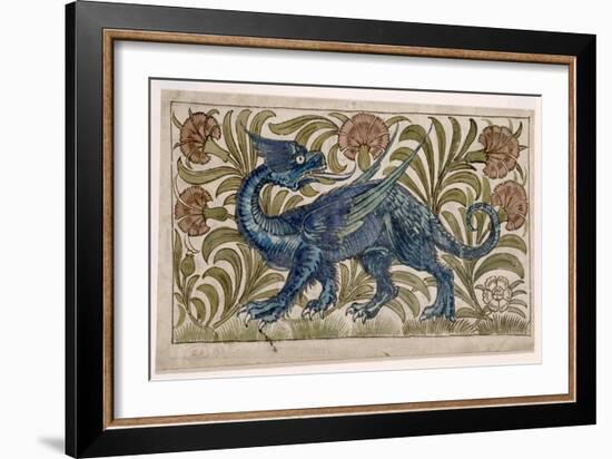 Dragon' Design for a Tile (W/C on Paper)-William De Morgan-Framed Giclee Print