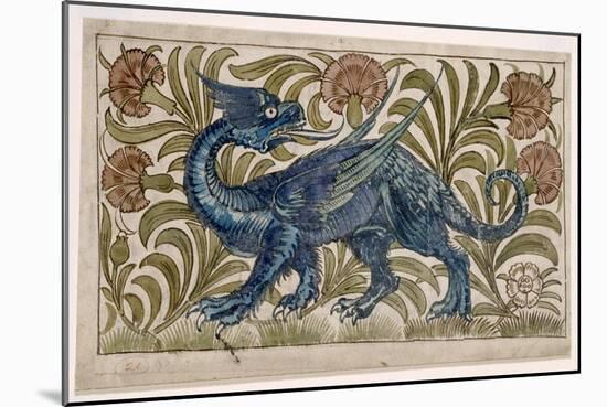 Dragon' Design for a Tile (W/C on Paper)-William De Morgan-Mounted Giclee Print