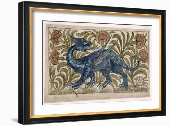 Dragon' Design for a Tile (W/C on Paper)-William De Morgan-Framed Giclee Print