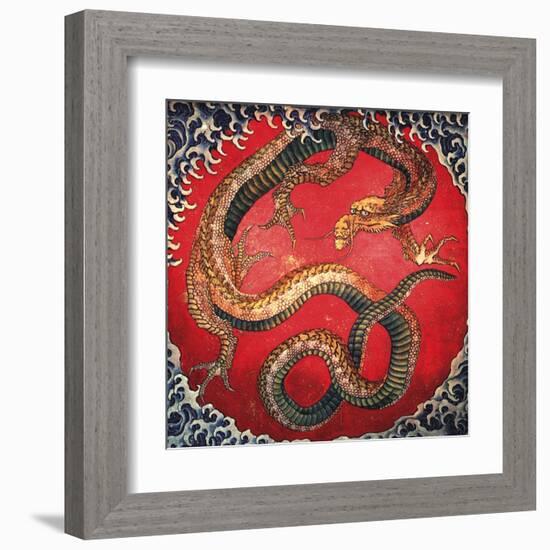 Dragon (detail)-Katsushika Hokusai-Framed Art Print