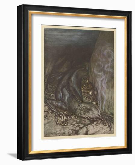 Dragon Fafner-Arthur Rackham-Framed Art Print