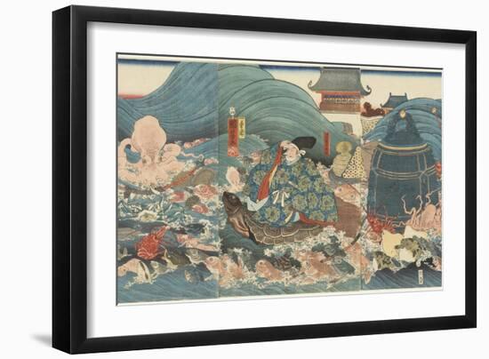 Dragon God Rewarding Hidesato with Three Gifts, April 1858-Utagawa Kuniyoshi-Framed Giclee Print
