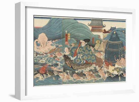 Dragon God Rewarding Hidesato with Three Gifts, April 1858-Utagawa Kuniyoshi-Framed Giclee Print