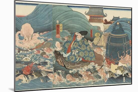 Dragon God Rewarding Hidesato with Three Gifts, April 1858-Utagawa Kuniyoshi-Mounted Giclee Print