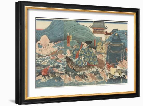 Dragon God Rewarding Hidesato with Three Gifts, April 1858-Utagawa Kuniyoshi-Framed Giclee Print