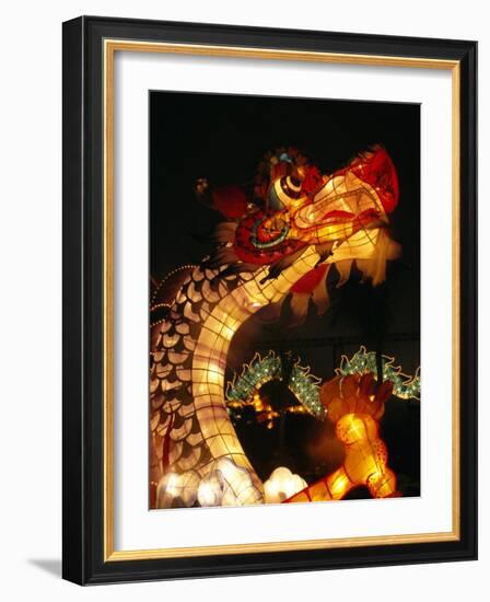 Dragon Lights at the Star Ferry Terminal on Chinese Takeover, Hong Kong, China, Asia-Alison Wright-Framed Photographic Print