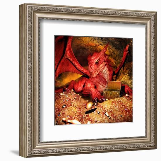 Dragon Smaug & Erebor Treasure-null-Framed Premium Giclee Print