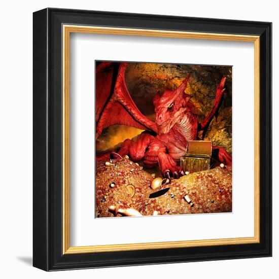 Dragon Smaug & Erebor Treasure-null-Framed Premium Giclee Print