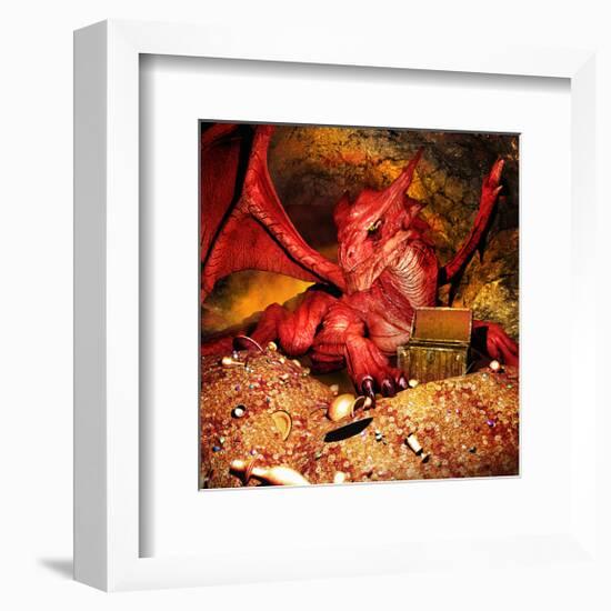 Dragon Smaug & Erebor Treasure-null-Framed Premium Giclee Print