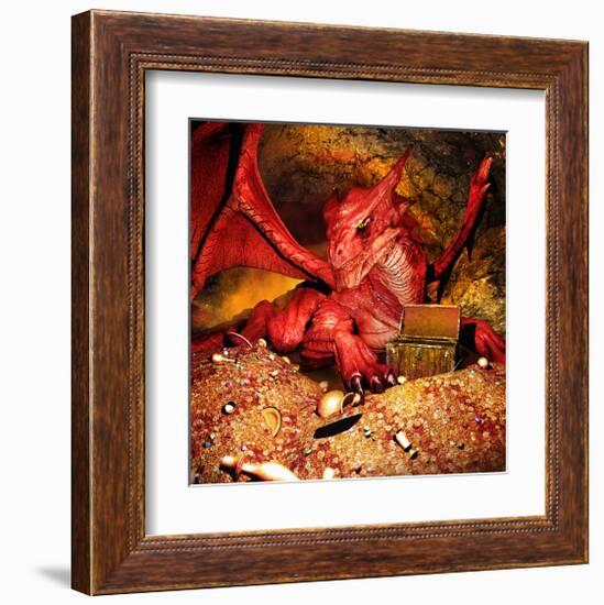 Dragon Smaug & Erebor Treasure-null-Framed Art Print