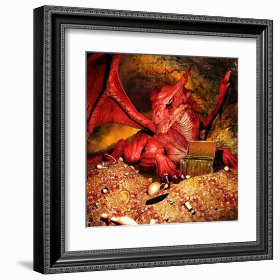 Dragon Smaug & Erebor Treasure-null-Framed Art Print